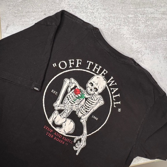 Vans Other - Vans Off The Wall Skeleton Rose Graphic T-Shirt Black Mens Medium Skate